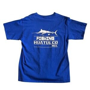 YAZBEK Fishing Huatulco Mexico Graphic‎ T Shirt Blue Mens Size L